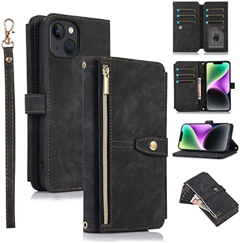 Furiet je Kompatibilan sa iPhone 13 6,1-inčni torbica-novčanik s 9 pretincima za kartice Retro kožna flip-držač za kreditne kartice