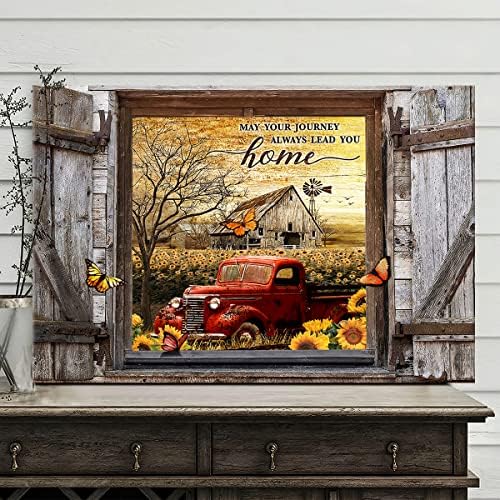 Farmhouse platno zidna umjetnost crveni stari kamioni slikovni kuhinjski dekor rustikalni suncokreti Country Slikanje za spavaću sobu