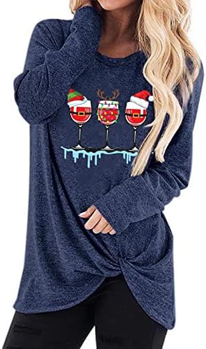 Žene jeseni vrhovi Dizajn čvorova kaputa vrata duga dukserica božićni print Ukupni košulje dugih rukava za djevojčice