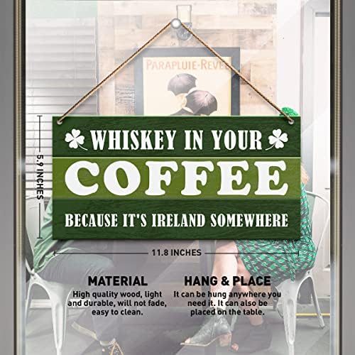 Zidni dekor svetog Patrika, viski u vašoj kavi, sretna Clover mačka za viseći znak za vrata trijema kućni ured za zabavu St. Patrick's