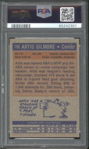 1972. Topps 180 Artis Gilmore potpisao rookie PSA 10 Hall of Fame RC - košarkaške ploče rookie karte