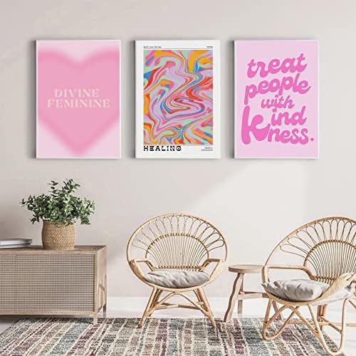 Ružičasti trendovski umjetnički otisci set od 3 iscjeljujuće aure gradijent plakata Preppy Printins Inspirational Wall Art Estetic