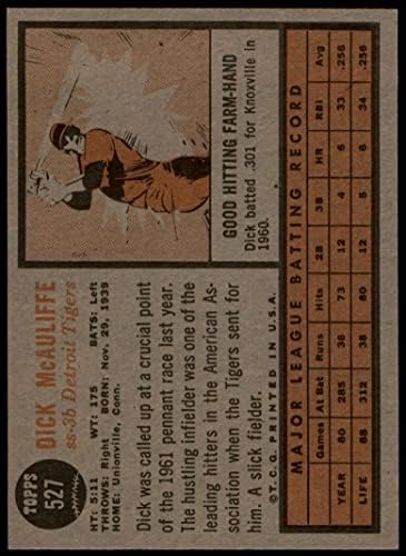 1962. Topps 527 Dick McAuliffe Detroit Tigers NM+ Tigrovi